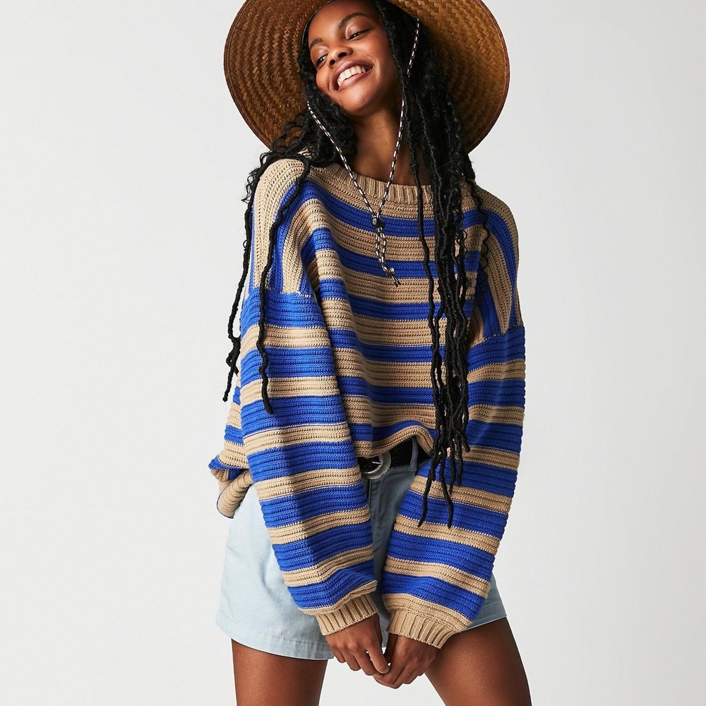 Free People Links Pullover Stripe Slouchy Sweater sz XS